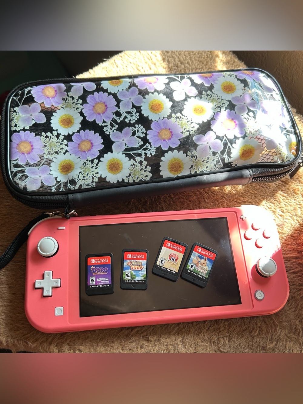 Pink Nintendo Switch Lite, Floral Case, Pokémon, Super Mario 3D All Stars, Spyro